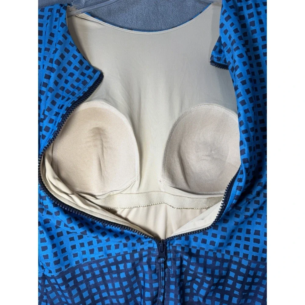 Summersalt Women's The Surf Blue Gingham One Piece Swimsuit Size 10 Zip Back